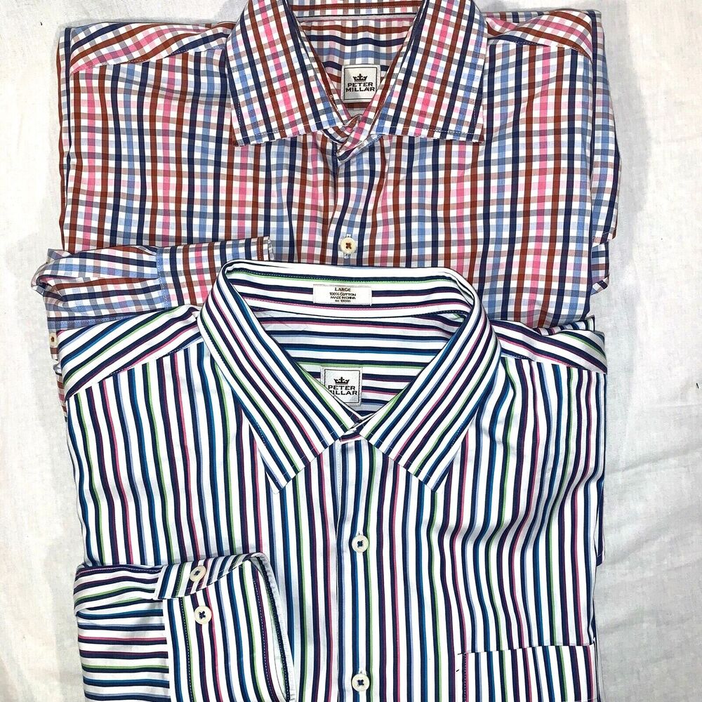 Peter Millar Long Sleeve Button Down Shirts LOT OF 2 Men's Crown Finish Large
